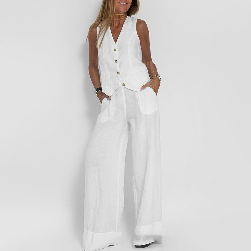 Conjunto Lino Chaleco y Pantalón Ancho