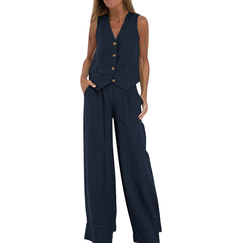 Conjunto Lino Chaleco y Pantalón Ancho
