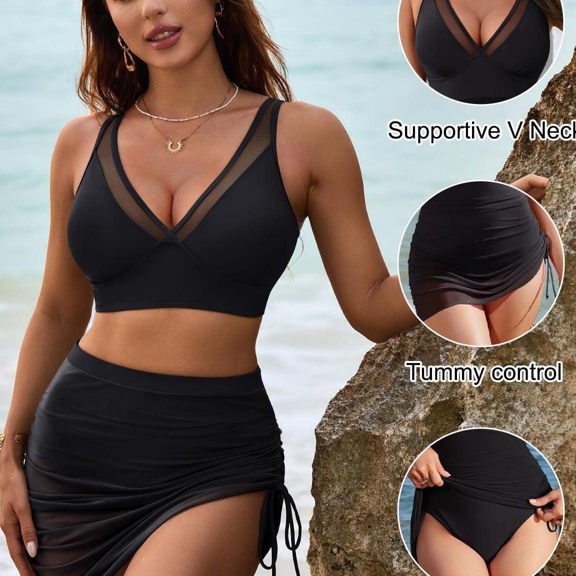 Bikini de Talle Alto con Falda de Baño