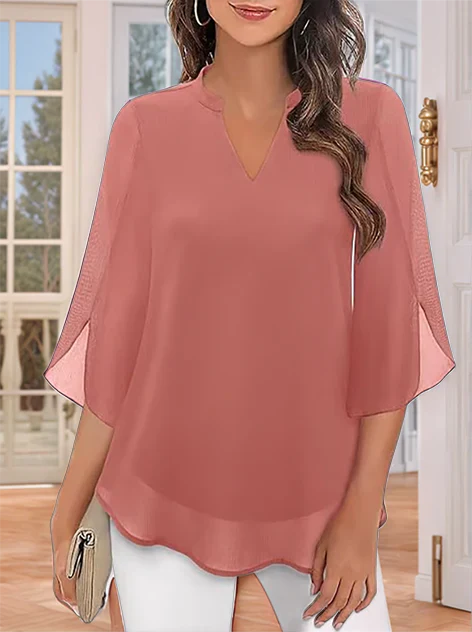 Blusa de gasa chiffon con escote en V