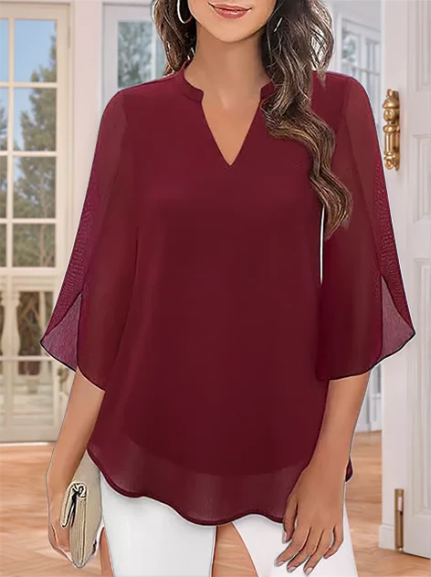 Blusa de gasa chiffon con escote en V