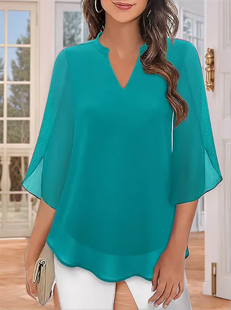 Blusa de gasa chiffon con escote en V
