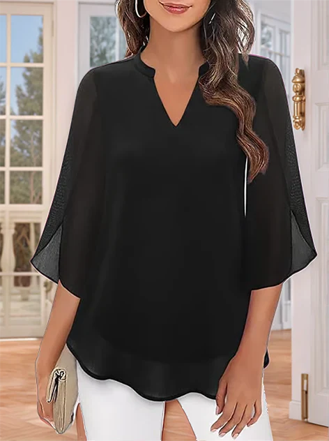 Blusa de gasa chiffon con escote en V