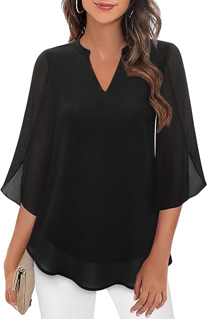 Blusa de gasa chiffon con escote en V