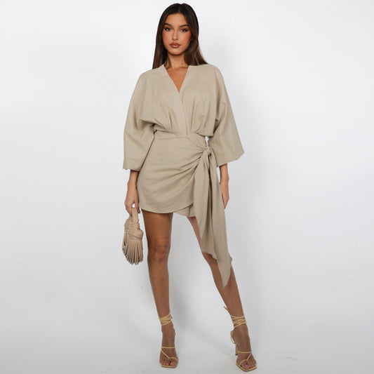 Vestido cruzado con cuello en V para mujer