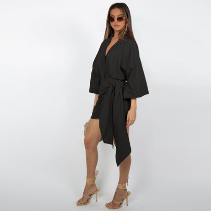 Vestido cruzado con cuello en V para mujer