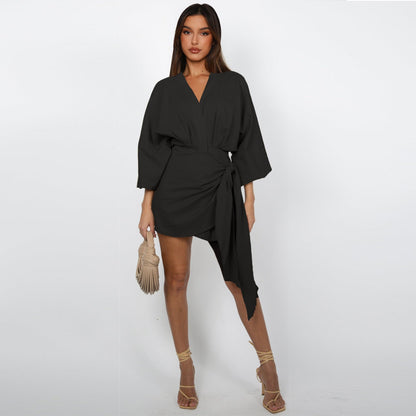 Vestido cruzado con cuello en V para mujer