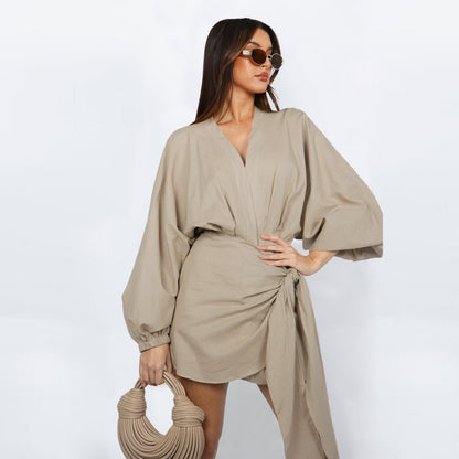 Vestido cruzado con cuello en V para mujer
