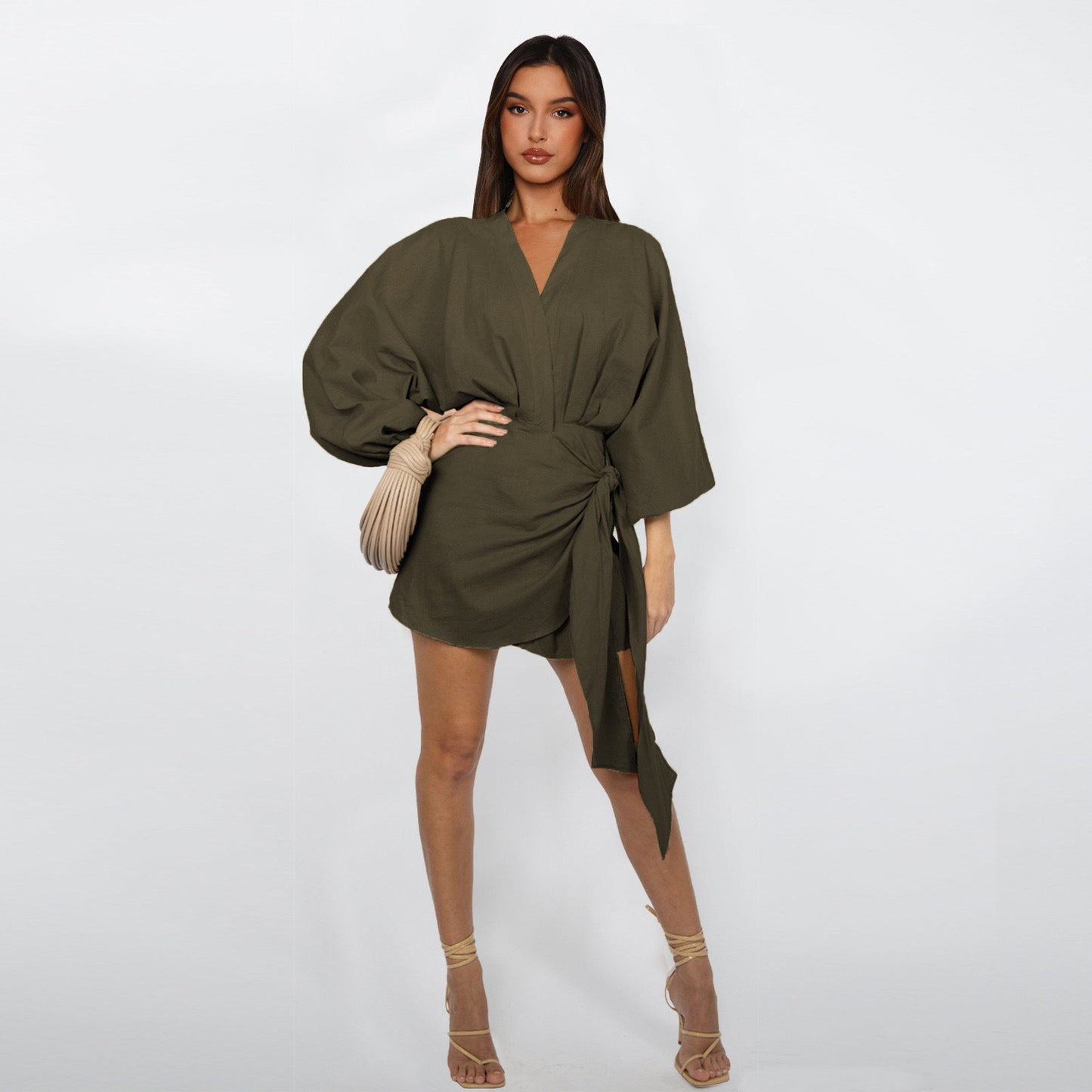 Vestido cruzado con cuello en V para mujer