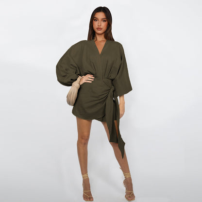 Vestido cruzado con cuello en V para mujer