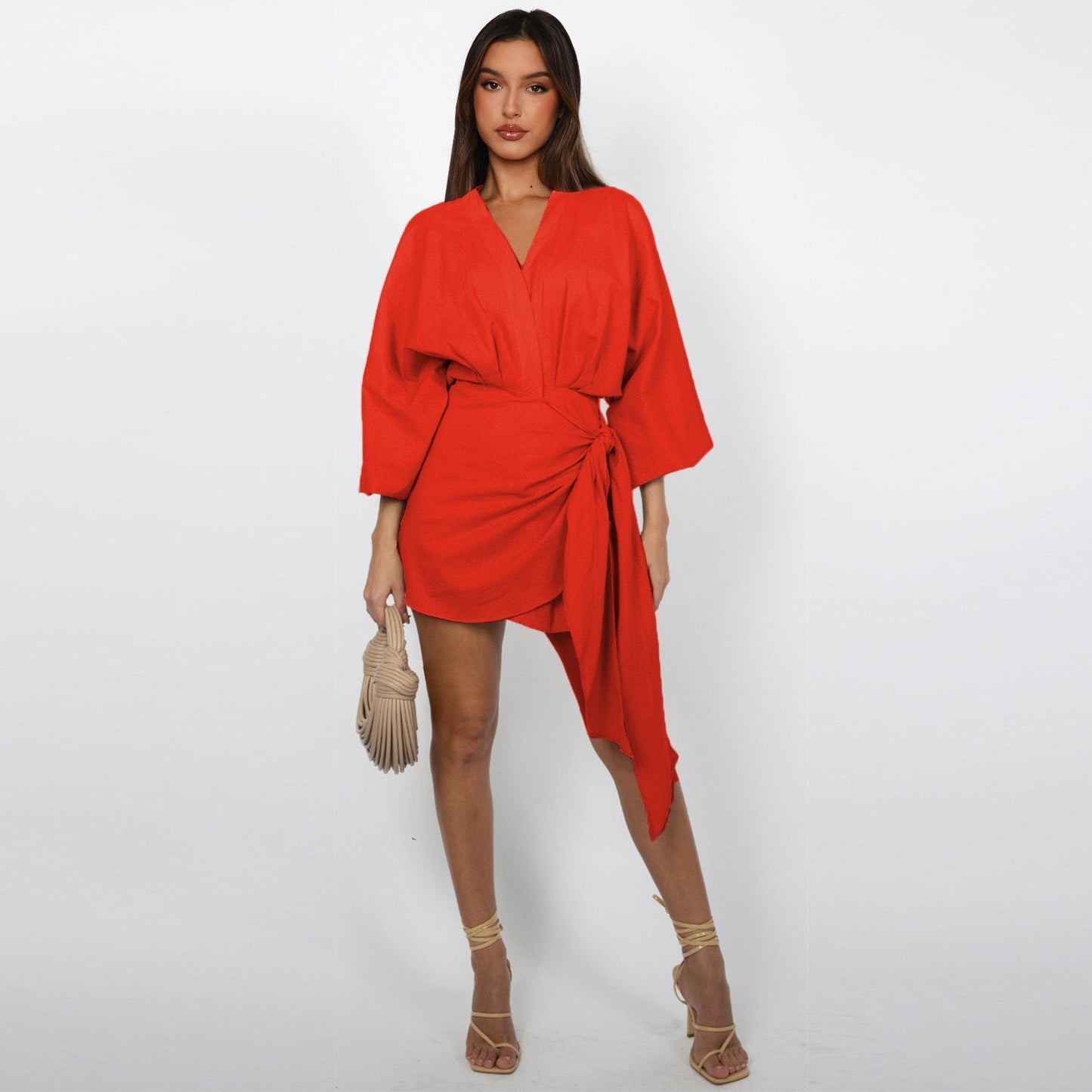 Vestido cruzado con cuello en V para mujer