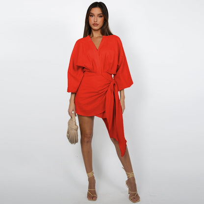 Vestido cruzado con cuello en V para mujer